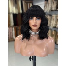 Fenomen Peruk Siyah Kıvırcık Kısa Vip Peruk