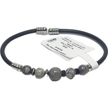 JTSS26BLK1733 Paslanmaz Çelik Bilezik Silikon Kaplama Jasper ve Hematit Doğaltaşlı Garantili Janti Bileklik