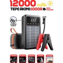 Enshall 5in1 Solar Şarjlı Akü Takviye Cihazı 12000MAH Dahili Şarj Kablolu Powerbankli Araç Lastik Kompresörü