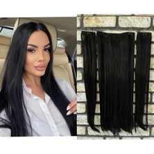 Fenomen Peruk Yarımay+2 Yan Siyah Düz Çıt Çıt 3 Parça - 75 cm