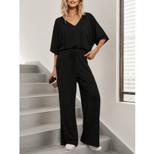 Drgy Kadın Kısa Kollu V Yakalı Viskon Bluz ve Pantolon Ikili Takım