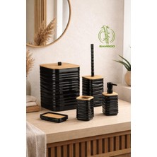 Okyanus Home Luna Siyah Bambu Detaylı 7lt 5'li Banyo Seti