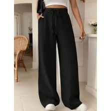 Moda Loris Kadın Yüksek Bel Önden Bağlamalı Geniş Kesim Keten Pantolon