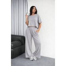 Drgy Osy Modal Yumuşak Dokulu Şalaş Oversize Ikili Takım Bol Paça Pantolonlu Rahat Günlük Takım - Gri