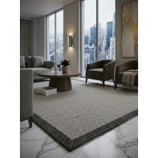 Belmando Merinos Bordürlü Sisal Halı - Antrasit Çerçeveli Jüt Görünümlü Salon Halısı