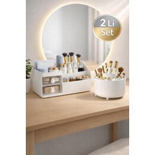 Özbience Çekmeceli ve 360° Dönebilen 5 Bölmeli Makyaj Organizer Ikili Set