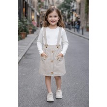 Bubiee Baby Kız Çocuk Önden Düğmeli Askılı Jile Etek ve Beyaz Fitilli Body Ikili Takım