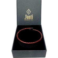 JTSS26BLK1713 Paslanmaz Çelik Bilezik Hakiki Deri Kaplama Kutulu Garantili Janti Bileklik