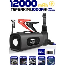 Enshall Süpürgeli Akü Takviye Cihazı 12000MAH Çantalı Fenerli Süpürge ve Powerbank Özellikli Akü Takviyeli Araç Lastik Kompresörü