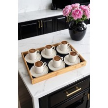 Atbyhome Aden 6 Kişilik 13 Parça Bambu Tepsili  Porselen Türk Kahvesi Fincan Takımı Seti-Siyah