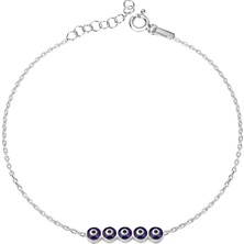 Emiliano Jewellery Gümüş Kaplamalı Nazar Boncuğu Desenli Gümüş Bileklik