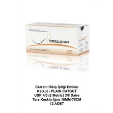 Atel-San Cerrahi Dikiş Ipliği Emilen Katküt - Plaın Catgut Usp:4/0 (2 Metric) 3/8 Daire Ters Keskin Iğne 18MM-75CM 12 Adet
