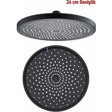 Banyonatural 24 cm Siyah Tepe Duş Başlığı - Kireç Kırıcılı, 360° Dönebilen Yağmur Etkili Modern Duş Başlığı