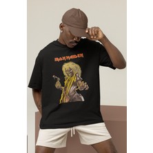 Sevbano Tasarım Iron Maiden Rock Metal Müzik Grubu Baskılı Unisex Oversize Tişört