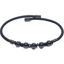 JTSS26BLK1765 Paslanmaz Çelik Bilezik Silikon Kaplama Hematit Doğaltaşlı Garantili Janti Bileklik