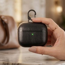 Caseonn Apple Airpods 4.nesil/anc Kılıf Kancalı Lüks Deri Görünümlü Siyah