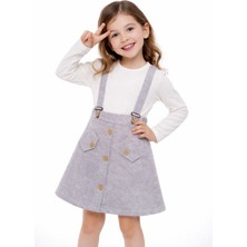 Bubiee Baby Kız Çocuk Önden Düğmeli Askılı Jile Etek ve Beyaz Fitilli Body Ikili Takım