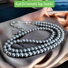 Mga Doğaltaş Gri Hematit Taşı 99’luk Zikir Tesbihi 8 mm – 3 Taş Püsküllü Hakiki Doğal Taş Namaz Tesbihi – A+ Plus Kalite
