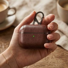 Caseonn Apple Airpods Pro 3 Kılıf Kancalı Lüks Deri Görünümlü Koyu Kahverengi