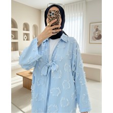 Modamorfo Püskül Detaylı Önden Bağlamalı Kimono -Bebe Mavi