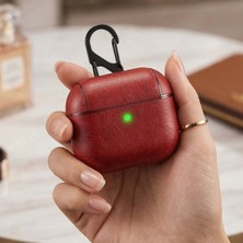 Caseonn Apple Airpods 4.nesil/anc Kılıf Kancalı Lüks Deri Görünümlü Kırmızı