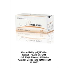 Atel-San Cerrahi Dikiş Ipliği Emilen Katküt - Plaın Catgut Usp:5/0 (1.5 Metric) 1/2 Daire Yuvarlak Gövde Iğne 16MM-75CM 12 Adet