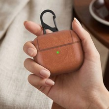 Caseonn Apple Airpods 3. Nesil Kılıf Kancalı Lüks Deri Görünümlü Açık Kahverengi