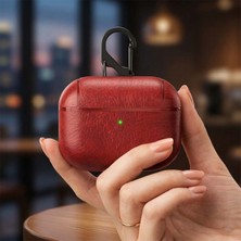 Caseonn Apple Airpods Pro 2 / Airpods Pro Kılıf Kancalı Lüks Deri Görünümlü Kırmızı