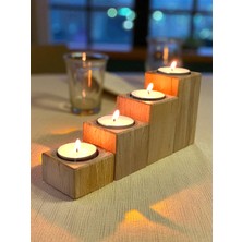 Efholde Ahşap Doğal Dekoratif Mumluk 4'lü Kare Takım