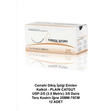 Atel-San Cerrahi Dikiş Ipliği Emilen Katküt Plaın Catgut Usp:2/0 (3.5 Metric) 3/8 Daire Ters Keskin Iğne 25MM-75CM 12 Adet