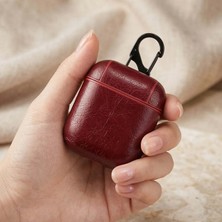 Caseonn Apple Airpods 1 / 2. Nesil Kılıf Kancalı Lüks Deri Görünümlü Kırmızı