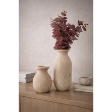Velora Living Terra Doğal Traverten Vazo Seti – Minimal Dekoratif Taş Vazo (8X16 & 8X26 Cm)