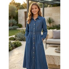 Hc Kids Wear 11–16 Yaş Kız Çocuk Kot Elbise Kuşaklı Düğmeli Bayramlık Elbise