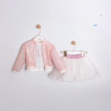 Cumino Kız Çocuk Pullu Ceketli 3'lü Parti Takım