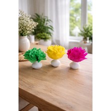 Lavinyum 3’lü El Yapımı Kağıt Çiçekli Dekoratif Mini Vazo Seti - Renkli Yapay Çiçekli Masa Üstü Salon Dekoru