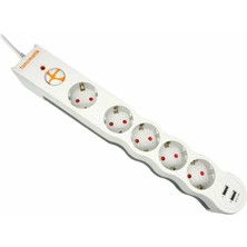 Binbir Göz Bilgisayar Tunçmatik Powersurge TSK5015 1050 Joules 5'li Beyaz /1.,5m /usb'li Akım Korumalı Priz