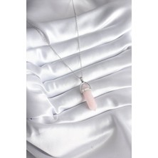 VeraGlobe Buğz 316L Çelik Gümüş Renk Pembe Taşlı Kadın Kolye - Buğz