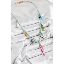 VeraGlobe Buğz Seramik Motifli Pembe Balık Figürlü Model Mavi Ip Kadın Kolye - Buğz