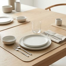 Grand Fine Art 2 Adet Deri Amerikan Servis-Örgü Desenli Bej Amerikan Servis