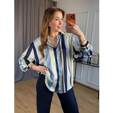 Size Özgü Renkli Çizgili Saten Gömlek