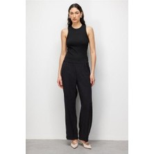 Mizalle Modal Dokulu Lastikli Siyah Rahat Pantolon