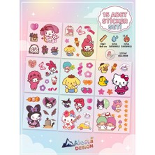 Alesta EP Design 15 Sayfa Şeffaf Hello Kitty, My Melody, Kuromi, Suya Dayanıklı Sticker Seti
