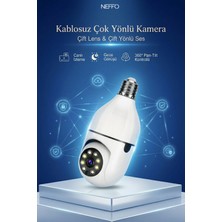 Neffo Gece Görüşlü 360 Derece LED Işık 1080P Wifi Kamera Kablosuz Panoramik Balıkgözü Ampul Kamera