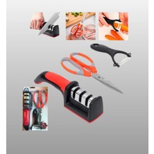 VeraGlobe Buğz Profesyonel Mutfak Makas Seti –  Kesim Makası + Soyacak + Bileyici - Buğz