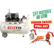 Kuletaş Kompresör Çift Motorlu 60 Litre Süper Sessiz Yağsız - Full Set - 3 Yıl Garanti