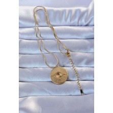 VeraGlobe Buğz 316L Altın Renk Işlemeli Göz Kolye - Buğz