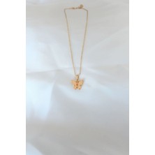 VeraGlobe Buğz Gold Kaplama Sarı Renk Sedefli Kelebek Kolye - Buğz