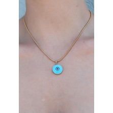 VeraGlobe Buğz 316L Çelik Gold Renk Nazar Boncuk Model Kadın Kolye - Buğz