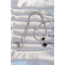 VeraGlobe Buğz 316L Çelik Gümüş Renk Italyan Zincirli Mineli Yonca Kolye - Buğz