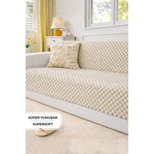 Evien Home Aron Kürklü Koltuk Örtüsü 170X215 cm Yumuşak Peluş Lüks Kaymaz Taban Kanepe Örtüsü Krem Kahve